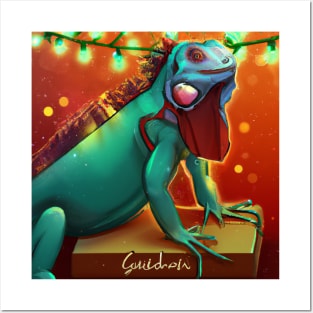 Cute Iguana Drawing Posters and Art